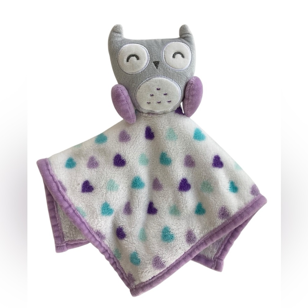 S L Home Fashions Gray Owl 13” Lovey Blanket Purple Blue Hearts 2018